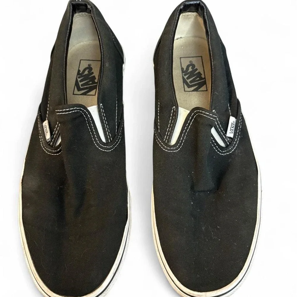 Vans Classic Slip On Black Canvas Shoes Men's 9.5 Women's 11 Skate Sneakers